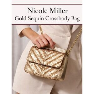 Nicole Miller Gold Sequin Chain Strap Crossbody‎ Small Bag NWT